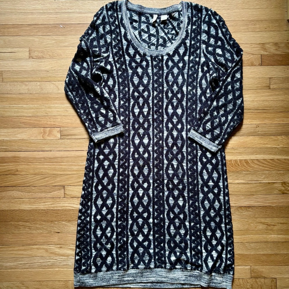 Anthropologie Moth Dress Women Small Black Gray Sweater Tunic Chic Cozy Classic